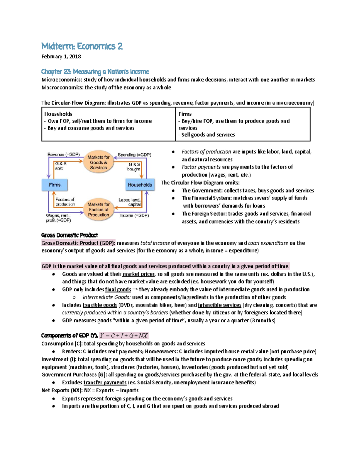 Econ 2 Study Guide for Midterm 1 - Midterm: Economics 2 February 1 ...