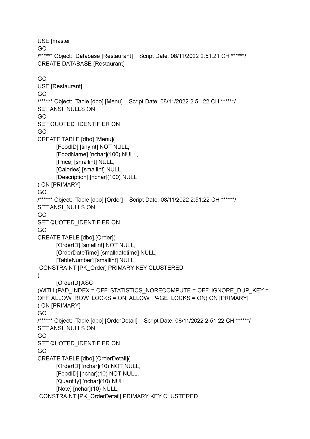 DB1 - ABC - USE [master] GO /****** Object: Database [Restaurant ...