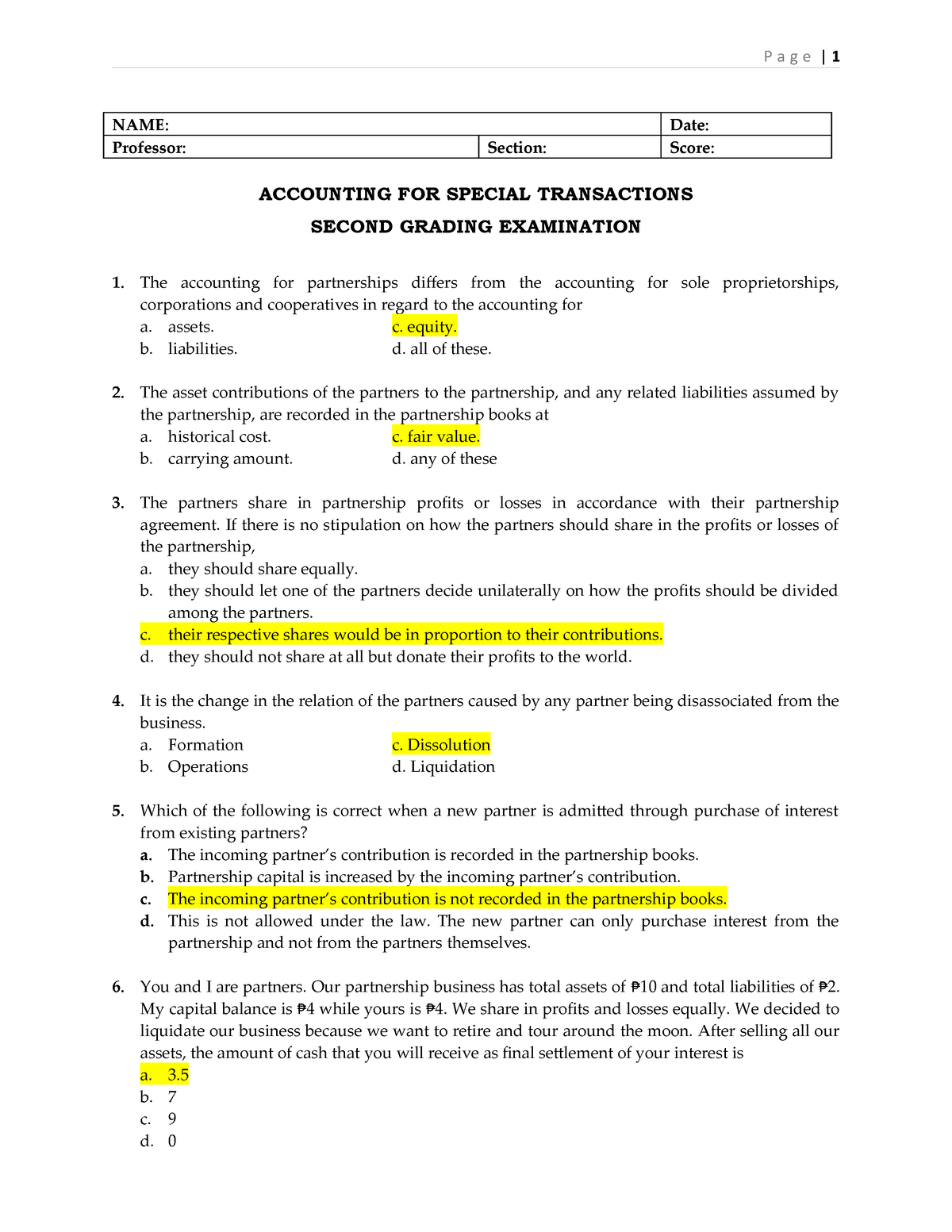 Toaz - Enjoy Your Study - NAME: Date: Professor: Section: Score ...