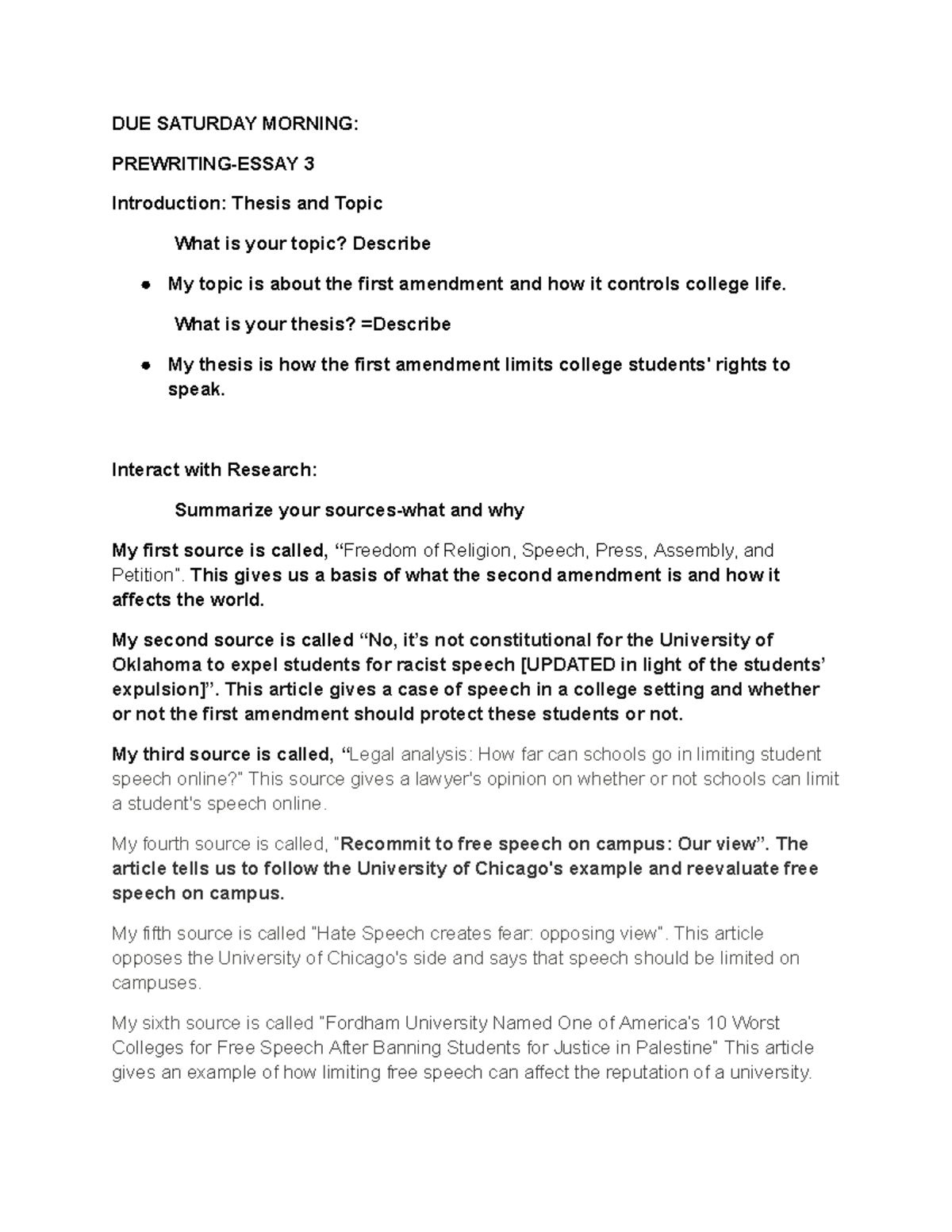 Prewrite 3 - notes - DUE SATURDAY MORNING: PREWRITING-ESSAY 3 ...