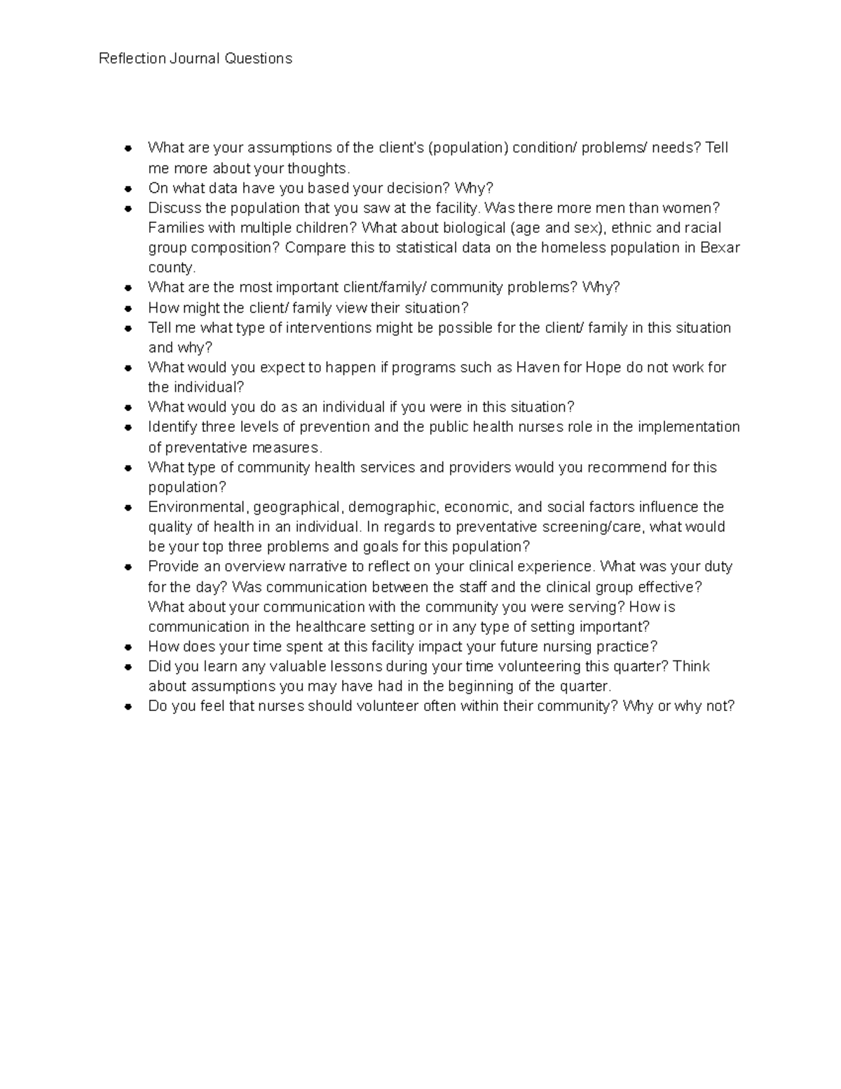 Reflection Journal Questions On what data have you based your