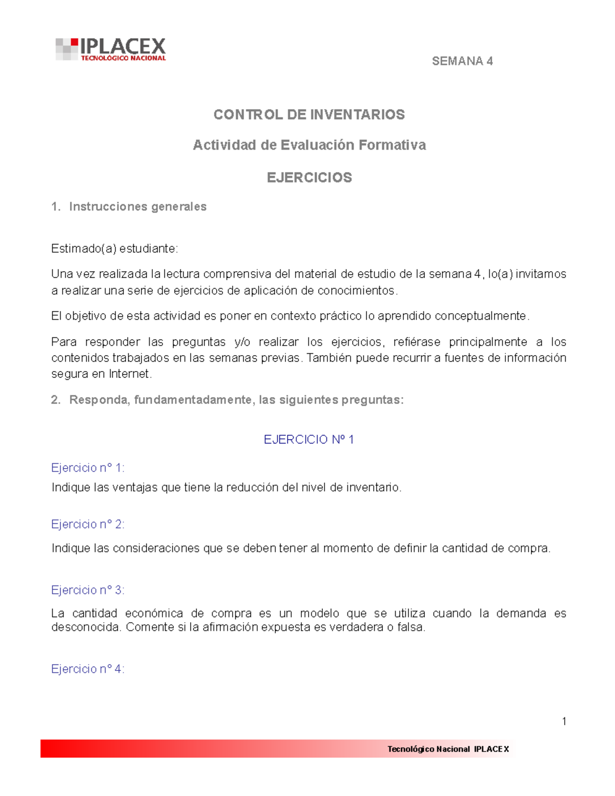 Ej 4 Control De Inventario Semana 4 Control De Inventarios Actividad De Evaluación Formativa 8488