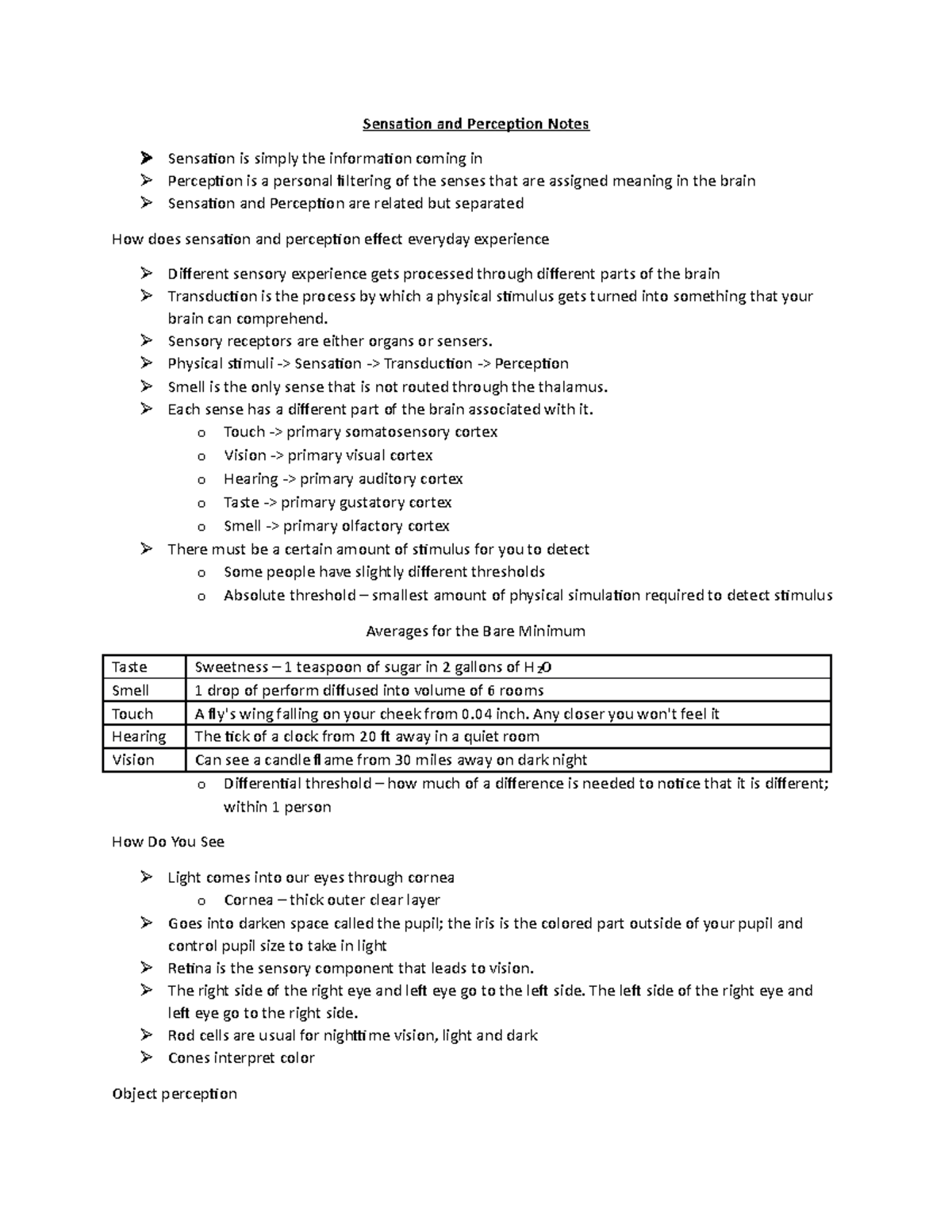 Psych Chp.5 Lecture Notes - Sensation and Perception Notes Sensation is ...
