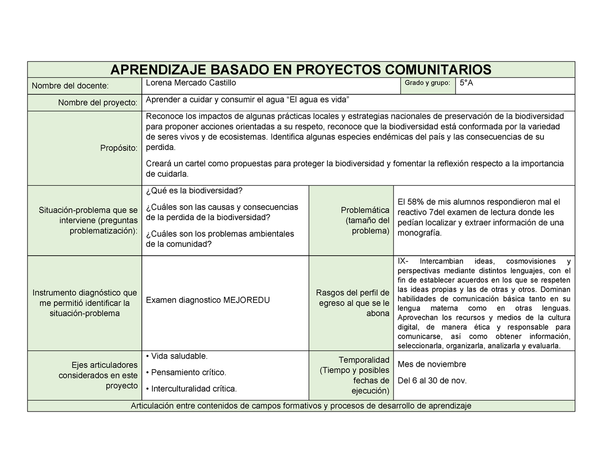 Metodología Formato Planeación De Aprendizaje Basado En Proyectos