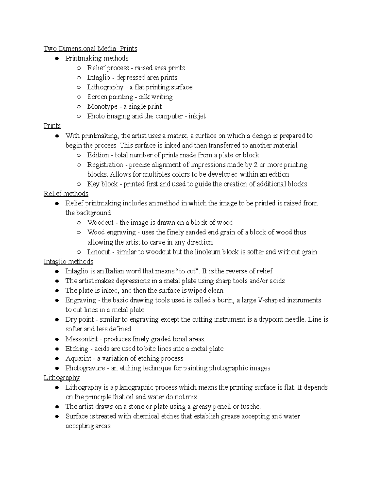 Art 110 Chapter 7 Notes Two Dimensional Media Prints Printmaking