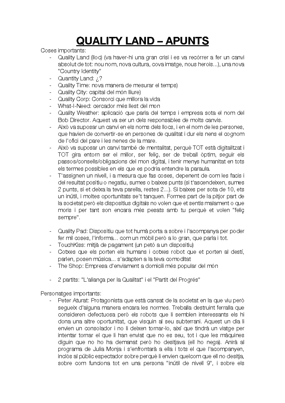 Quality Land apuntes QUALITY LAND APUNTS Coses importants