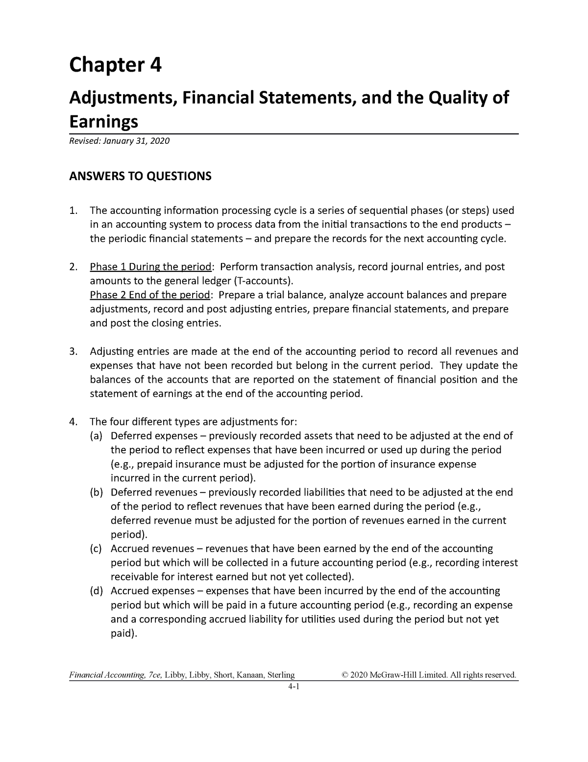 Answers 4 - Chapter 4 Adjustments, Financial Statements, And The ...