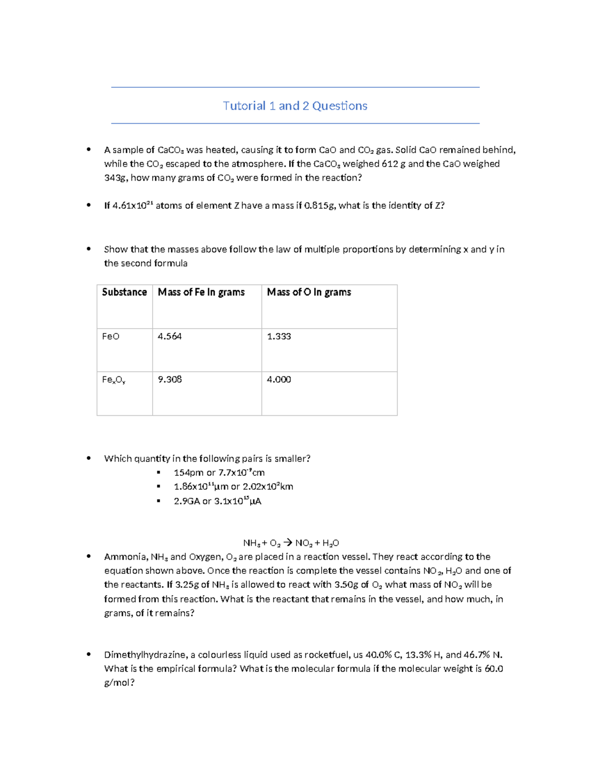 Tutorial 1 and 2 Questions - Tutorial 1 and 2 Questions A sample of ...