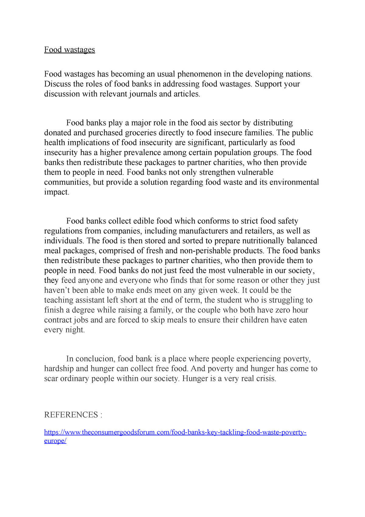 thesis statement for food waste