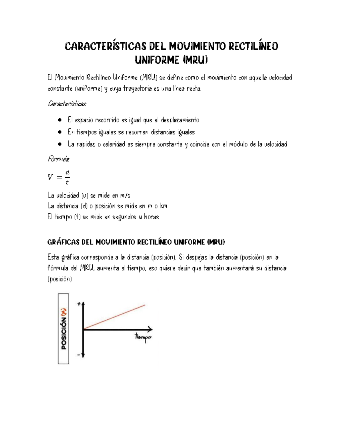 Fisica MRU, MRA y Tiro vertical CARACTERÍSTICAS DEL MOVIMIENTO