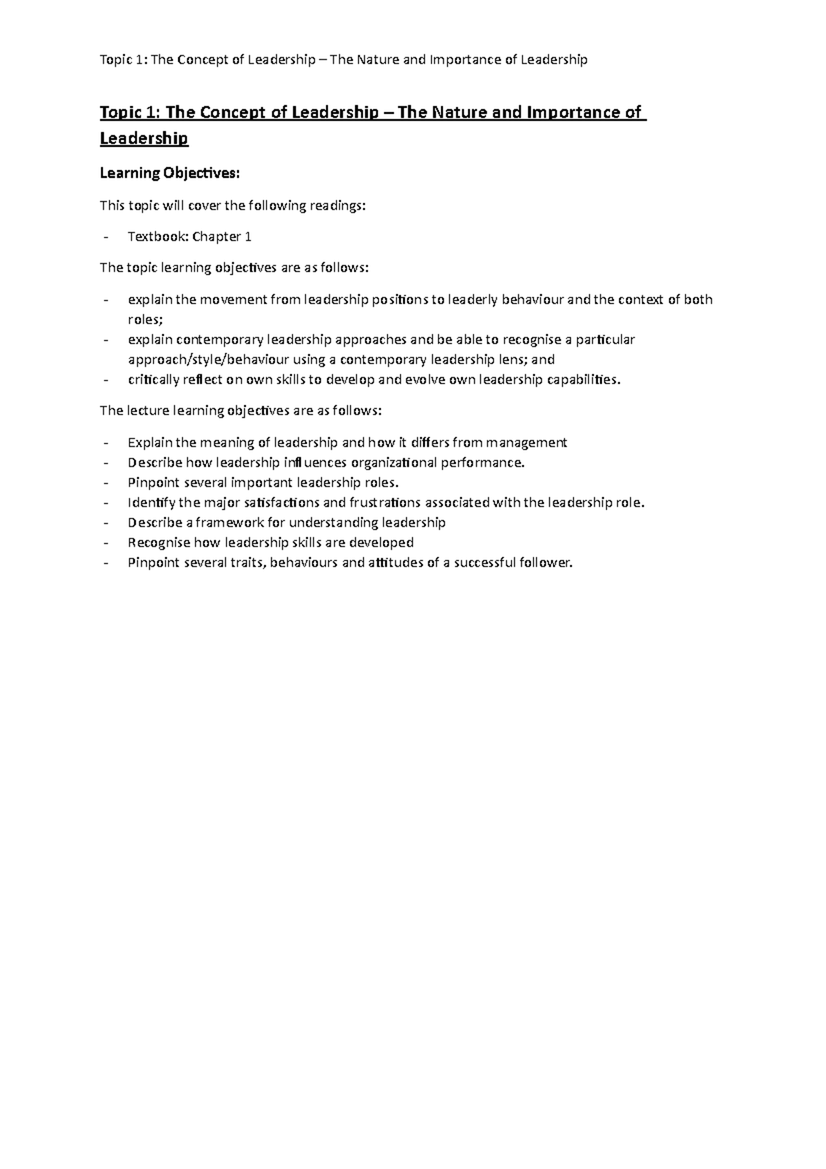 Topic 1 - The Importance of Leadership - Topic 1: The Concept of ...