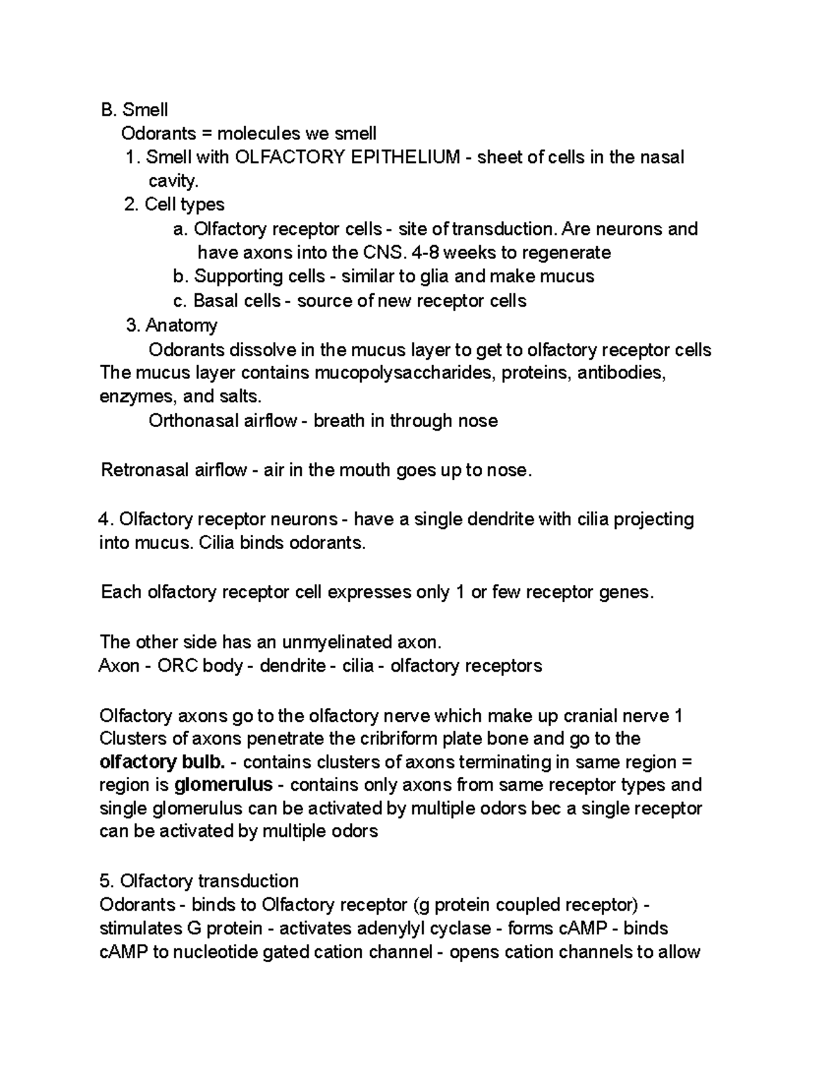 2020 Neurobiology Lecture Notes Chapter 9 - B. Smell Odorants ...