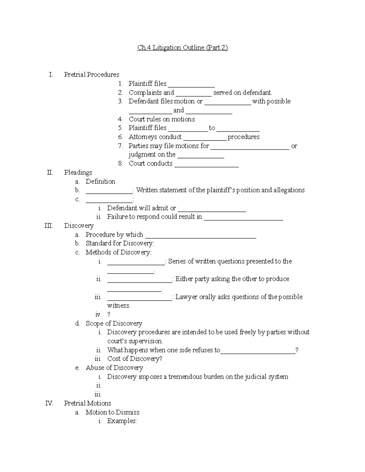 Ch. 4 Litigation Outline Part 2 - Ch Litigation Outline (Part 2) I ...