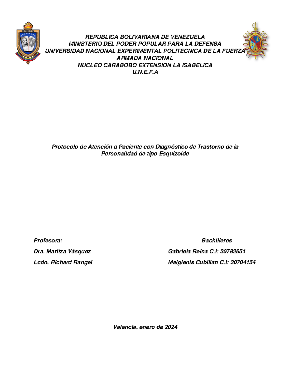 Protoco de psiquiatria listo - REPUBLICA BOLIVARIANA DE VENEZUELA ...