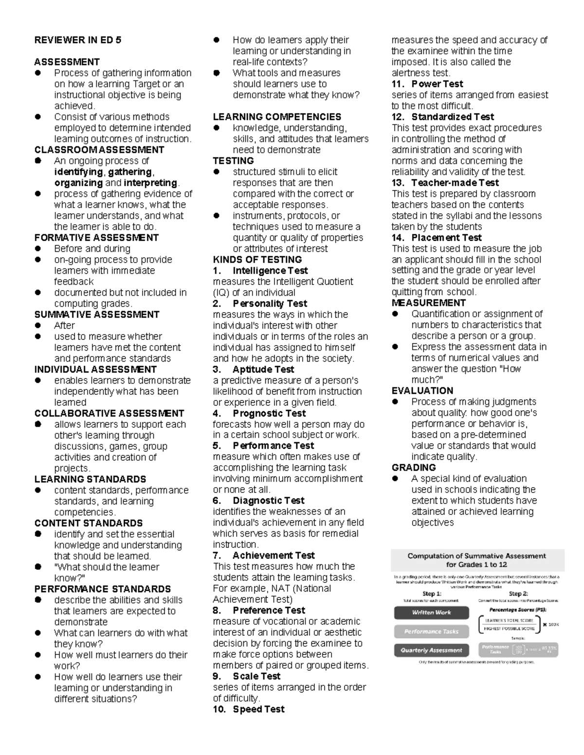 Reviewer in College EDUCATION - REVIEWER IN ED 5 ASSESSMENT Process of ...