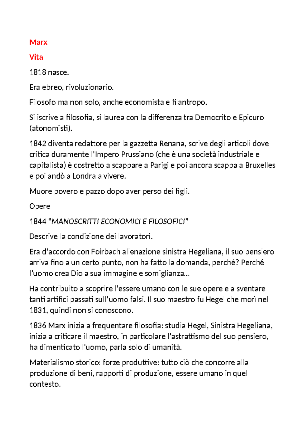 Marx Filosofia - MARX - Marx Vita 1818 nasce. Era ebreo, rivoluzionario ...