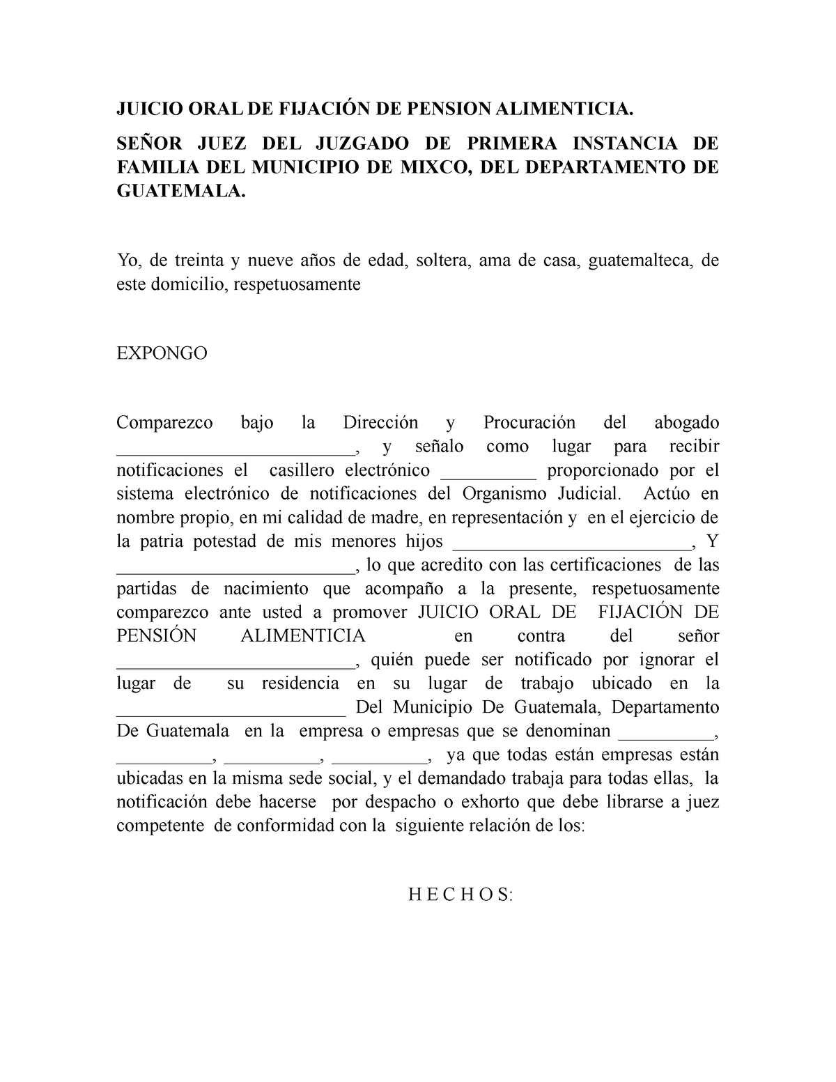 Juicio Oral De Fijación De Pension Alimenticia Juicio Oral De FijaciÓn De Pension Alimenticia 1553