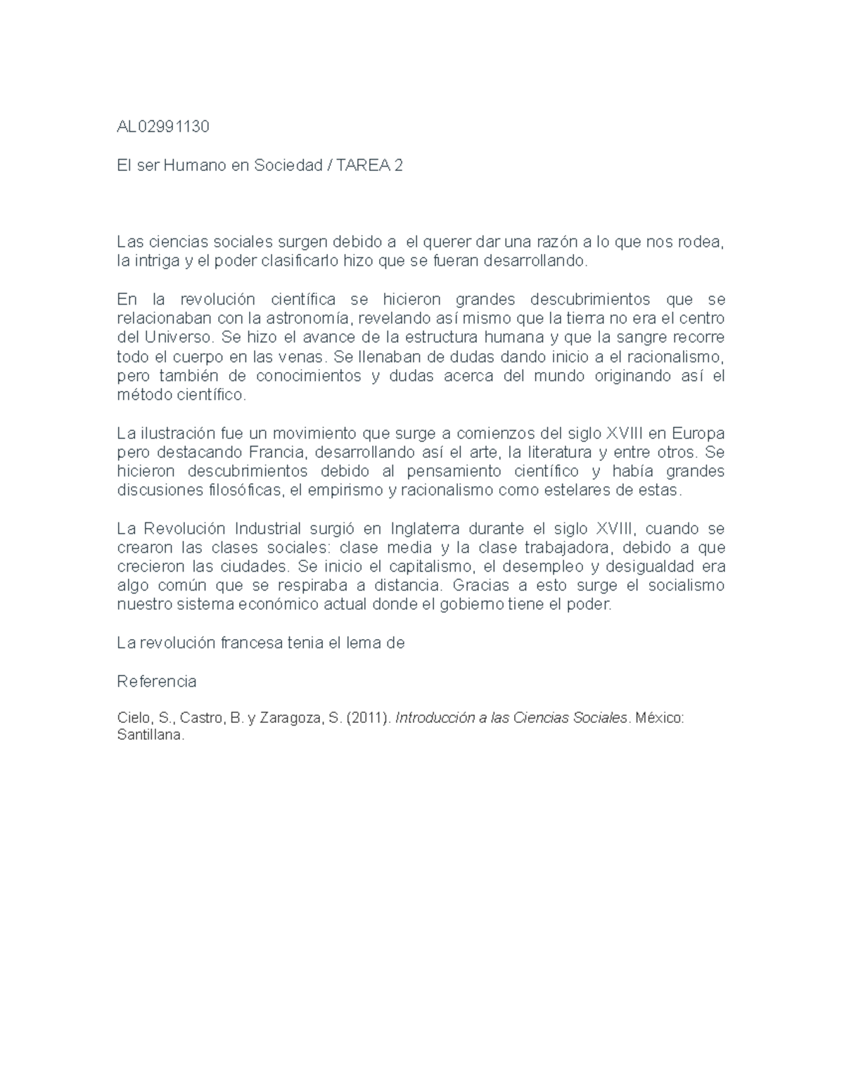 Tarea 2 SHS - AL El ser Humano en Sociedad / TAREA 2 Las ciencias ...