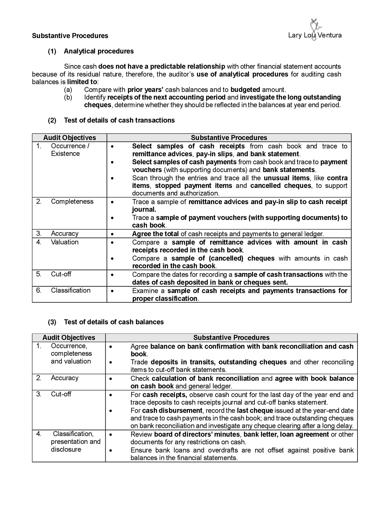 Substantive-procedures-cash Compress - Substantive Procedures (1 