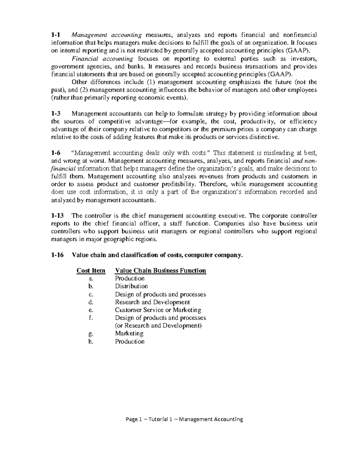 answes nb Tutorial 1.pdf - 1-1 Management accounting measures, analyzes ...