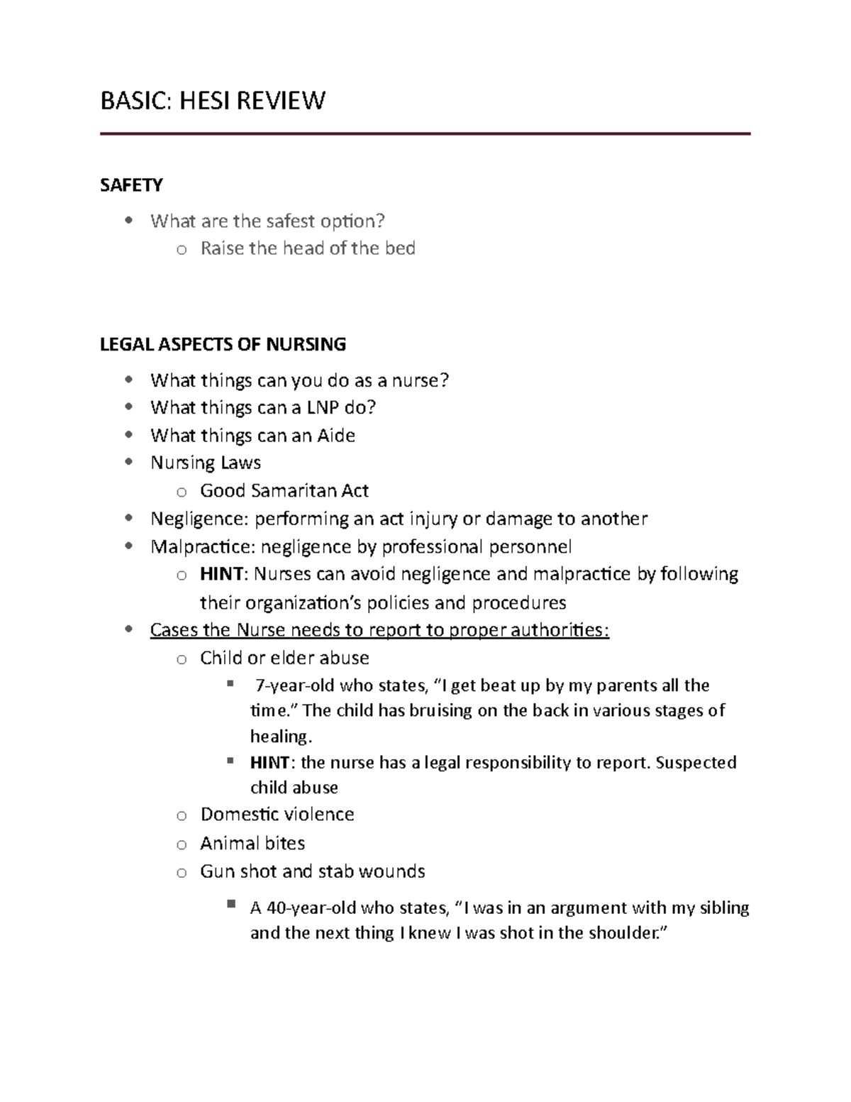 Basic HESI Review - BASIC: HESI REVIEW SAFETY What are the safest ...
