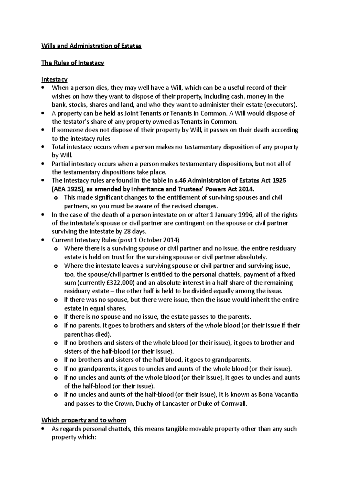 Intestacy Wills and Administration of Estates The Rules of Intestacy