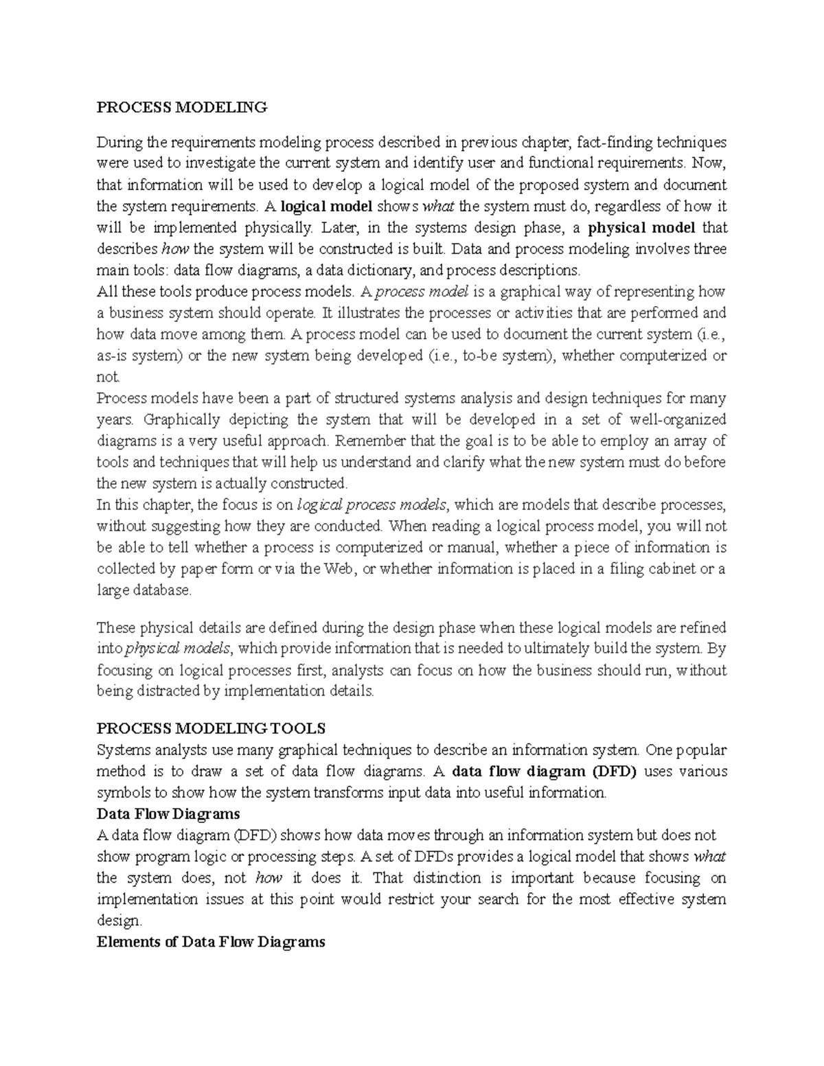 Process Modeling AND Description Lec Maina PROCESS MODELING During
