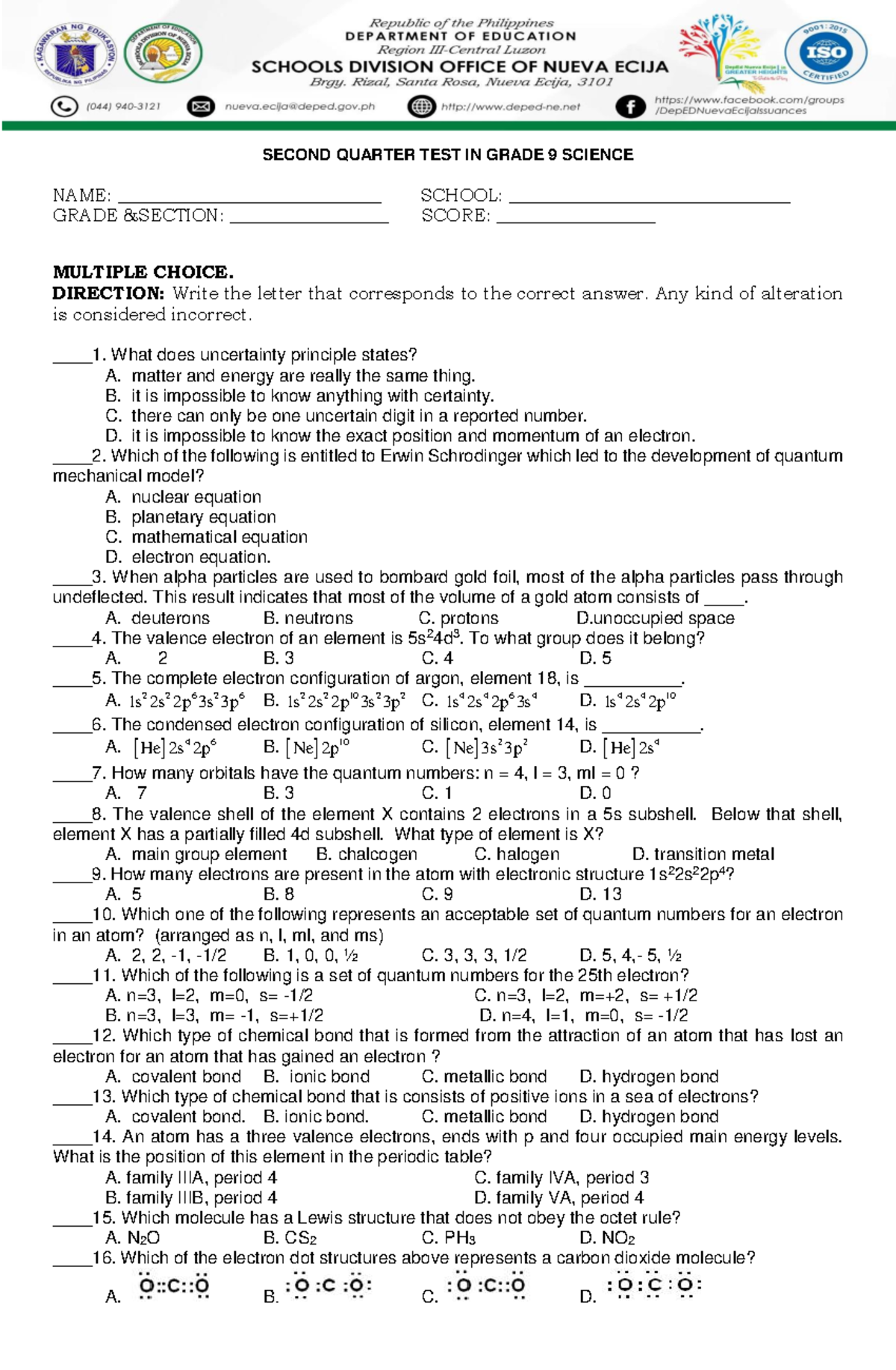 science-q2-periodical-test-region-iii-second-quarter-test-in-grade-9-science-name-studocu