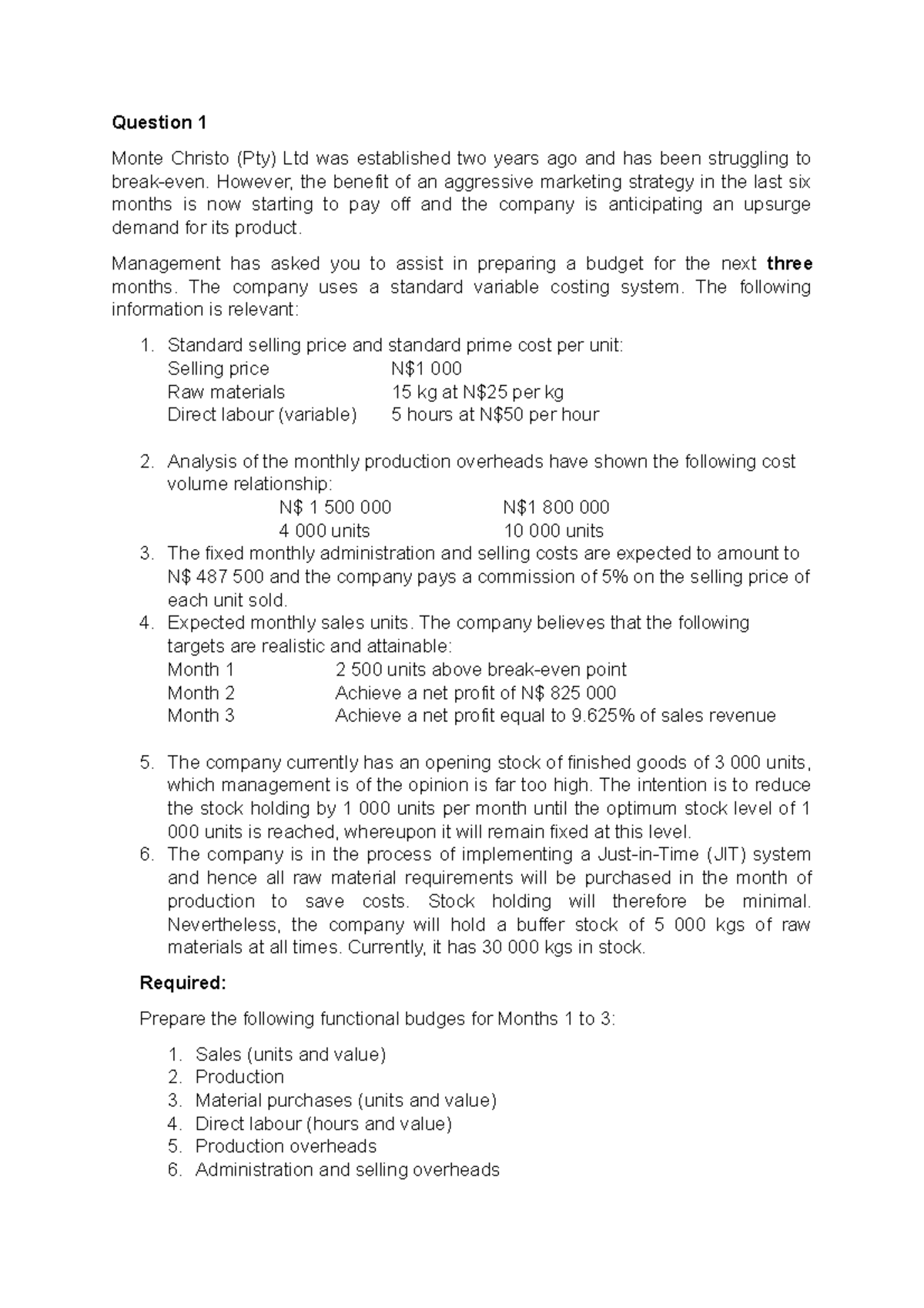 Learning guideunit 3 Copy1 Question 1 Monte Christo (Pty) Ltd was