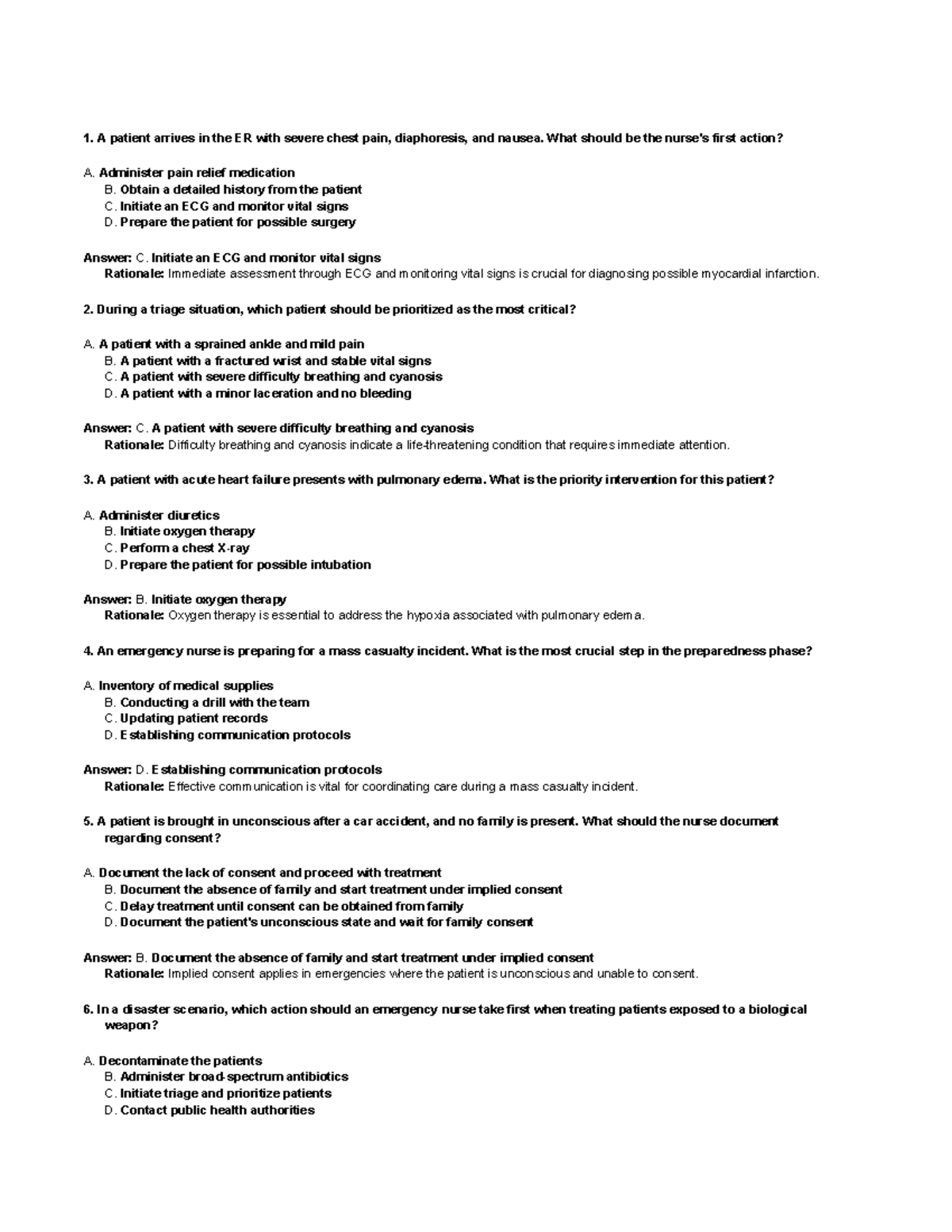 DO NOT Share MS - Practice test about Emergency Nursing - A patient ...