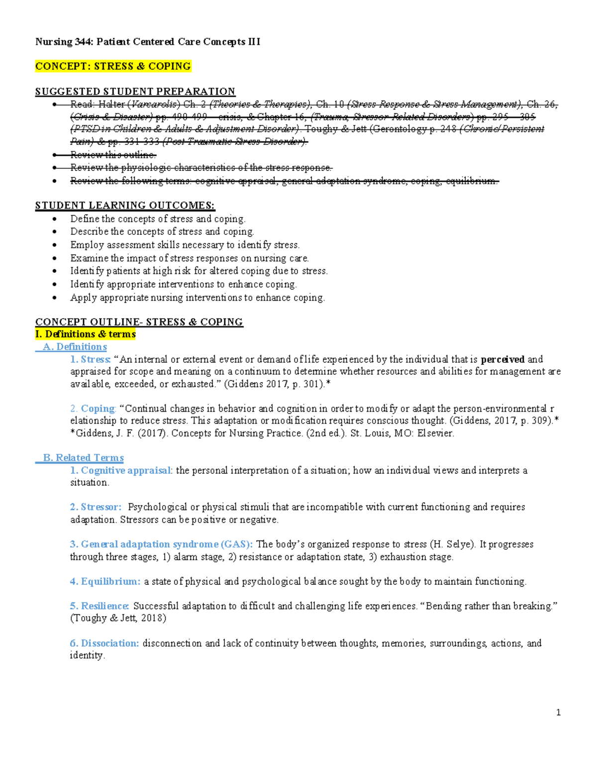 Stress and Coping - Nursing 344: Patient Centered Care Concepts III ...