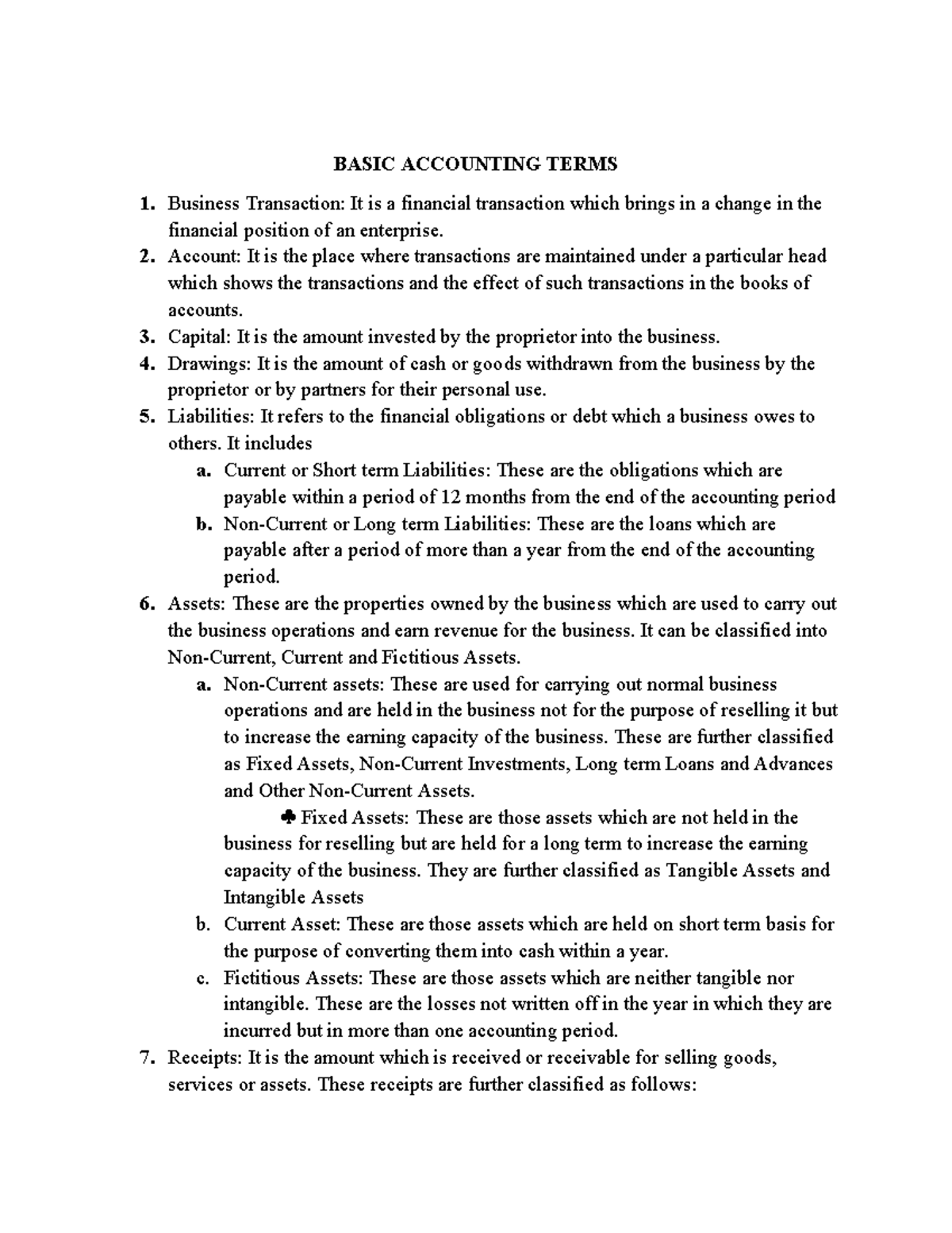 2 - Basic accounting terms notes - BASIC ACCOUNTING TERMS Business ...