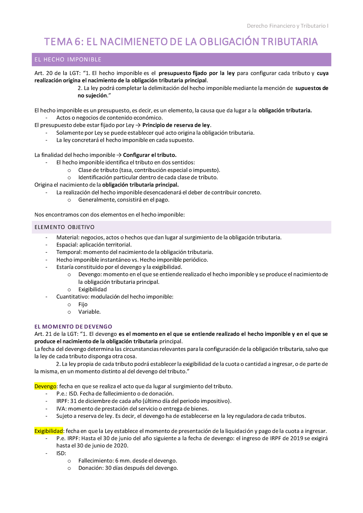 TEMA 6 Tributario - Derecho Financiero Y Tributario I TEMA 6 : EL ...