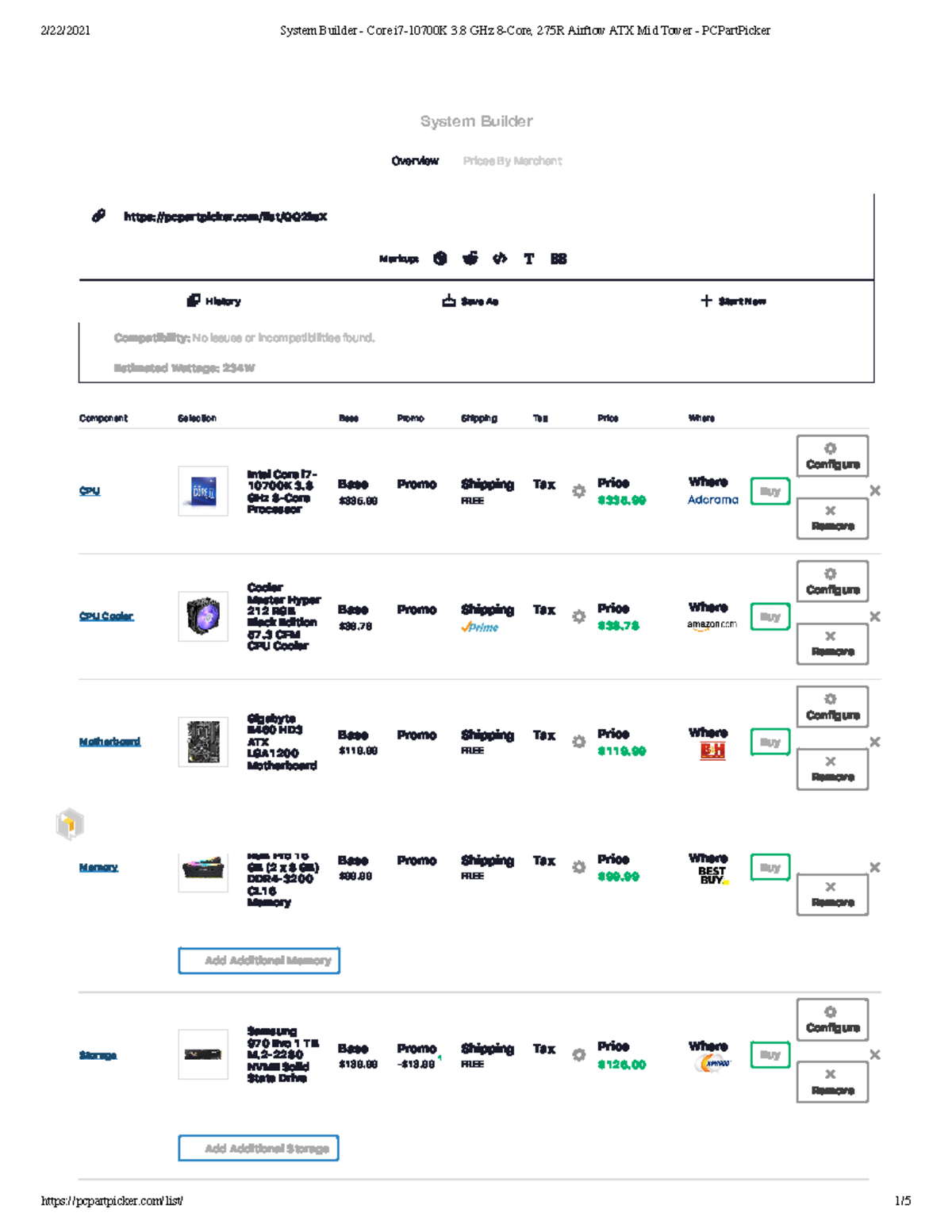 PC Build Assignment 2020 - 2/22/2021 System Builder - Core i7-10700K 3 ...
