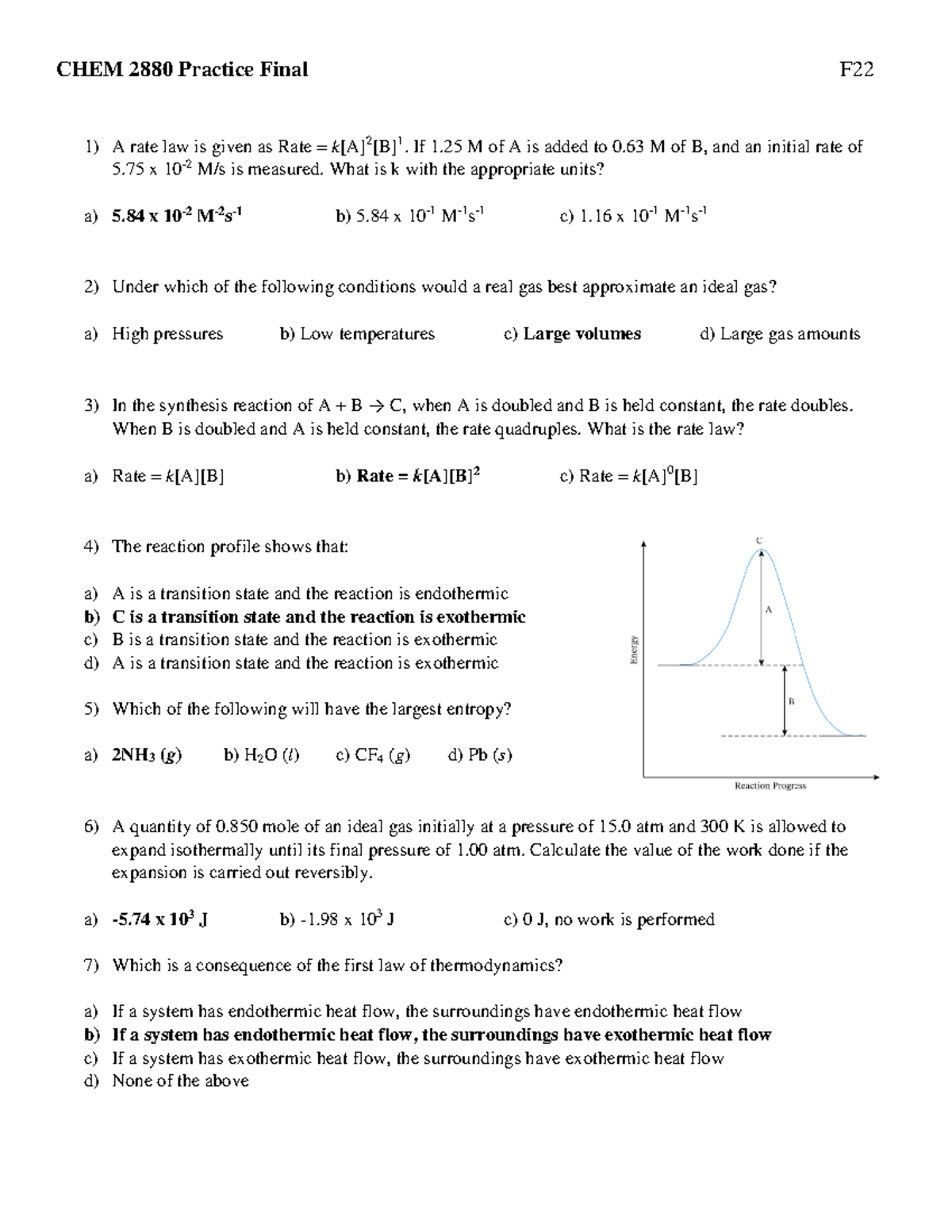 Chem Practice Final F Answers Chem Practice Final F A