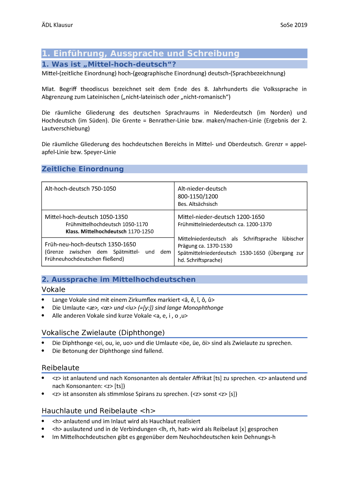 Zusammenfassung Adl Einfuhrung In Das Mittelhochdeutsche Studocu