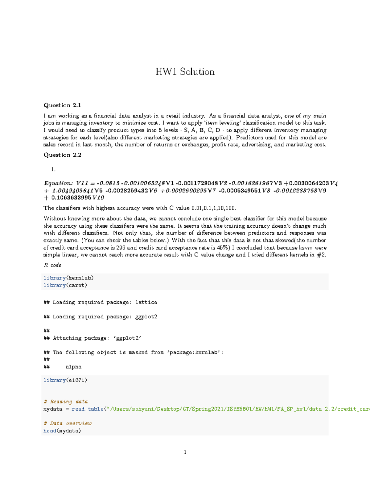 HW1 - HW1 - HW1 Solution Question 2. I Am Working As A Financial Data ...