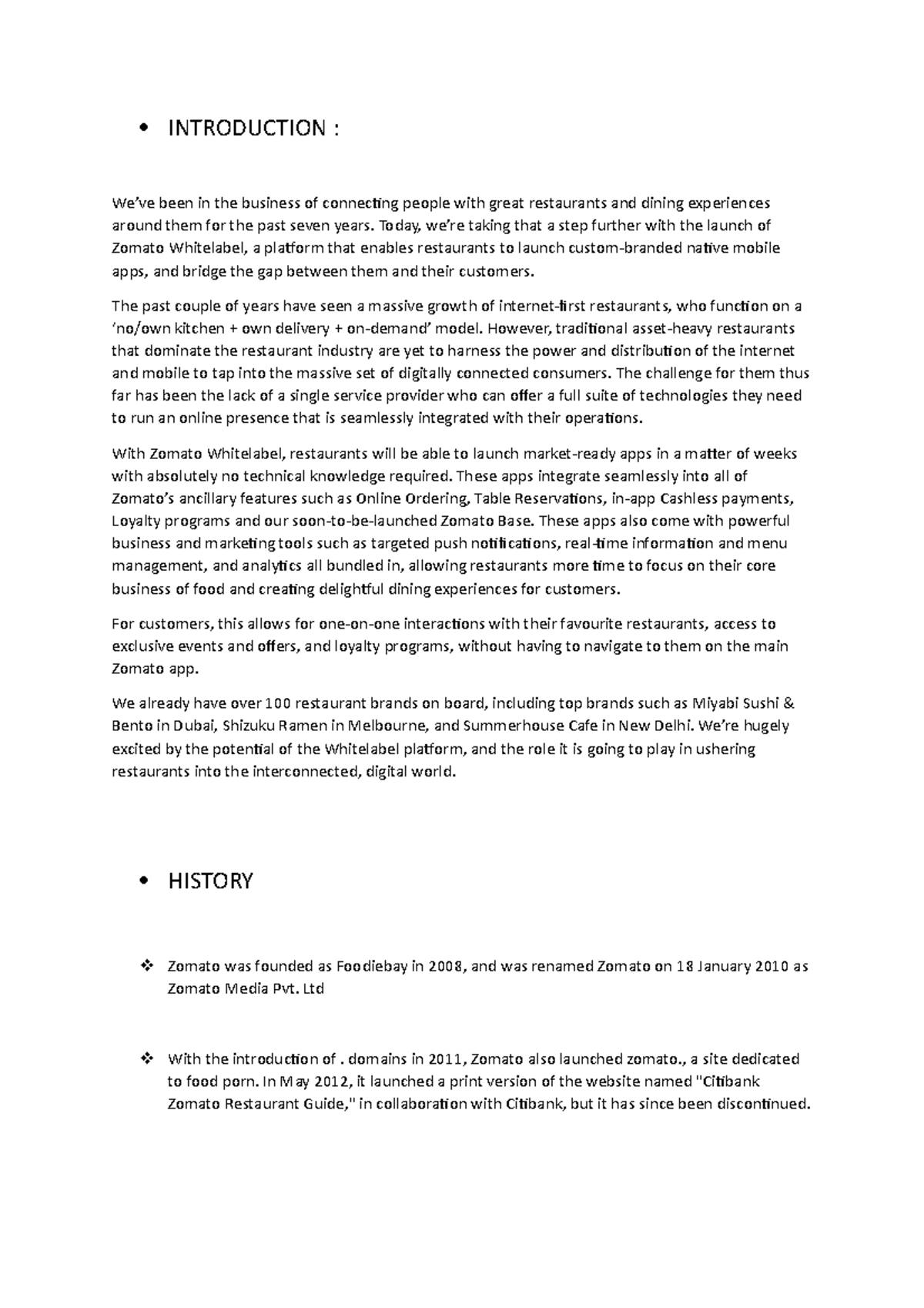 Project of marketing - INTRODUCTION : We’ve been in the business of ...