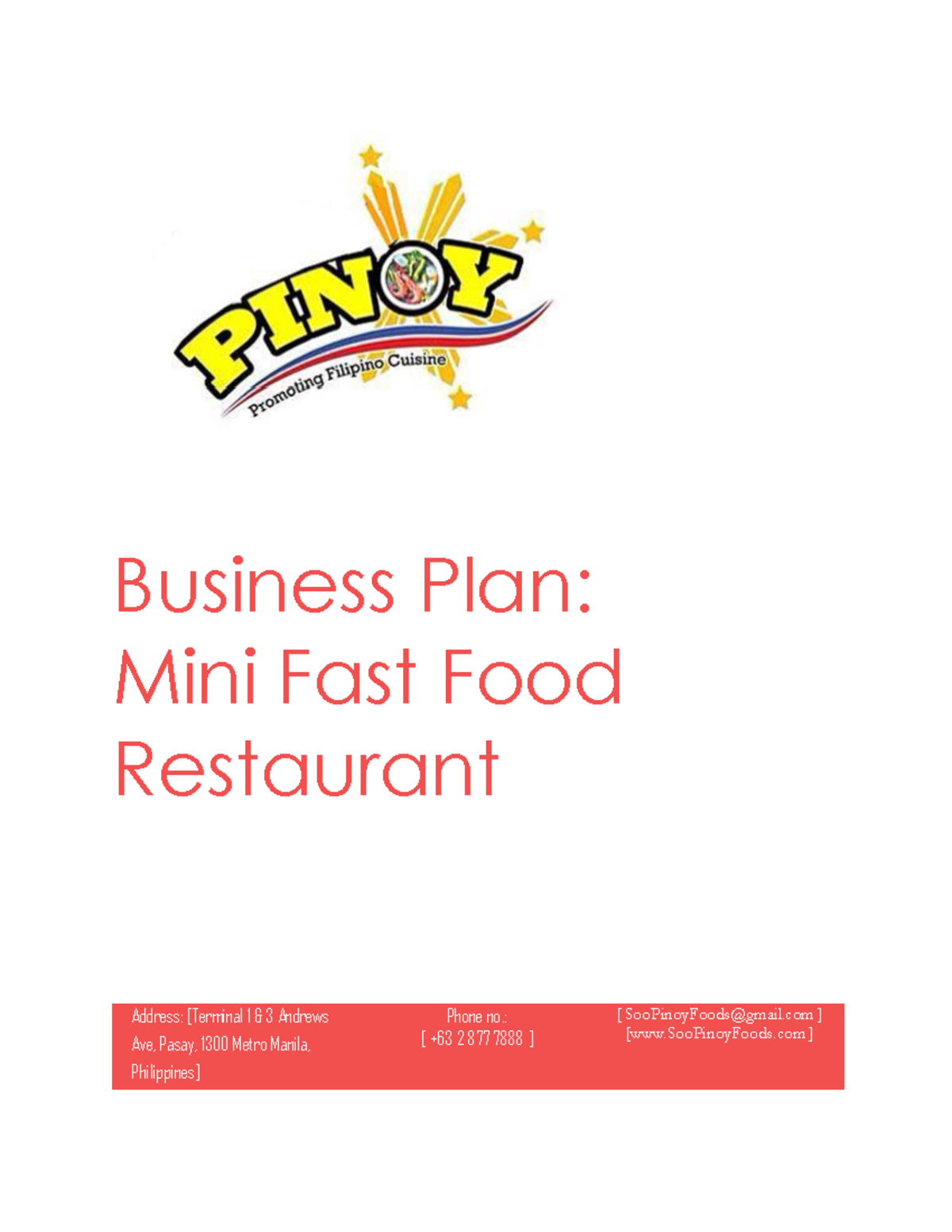 Business Plan Mini Fast Food Restaurant Business Plan Mini Fast Food 