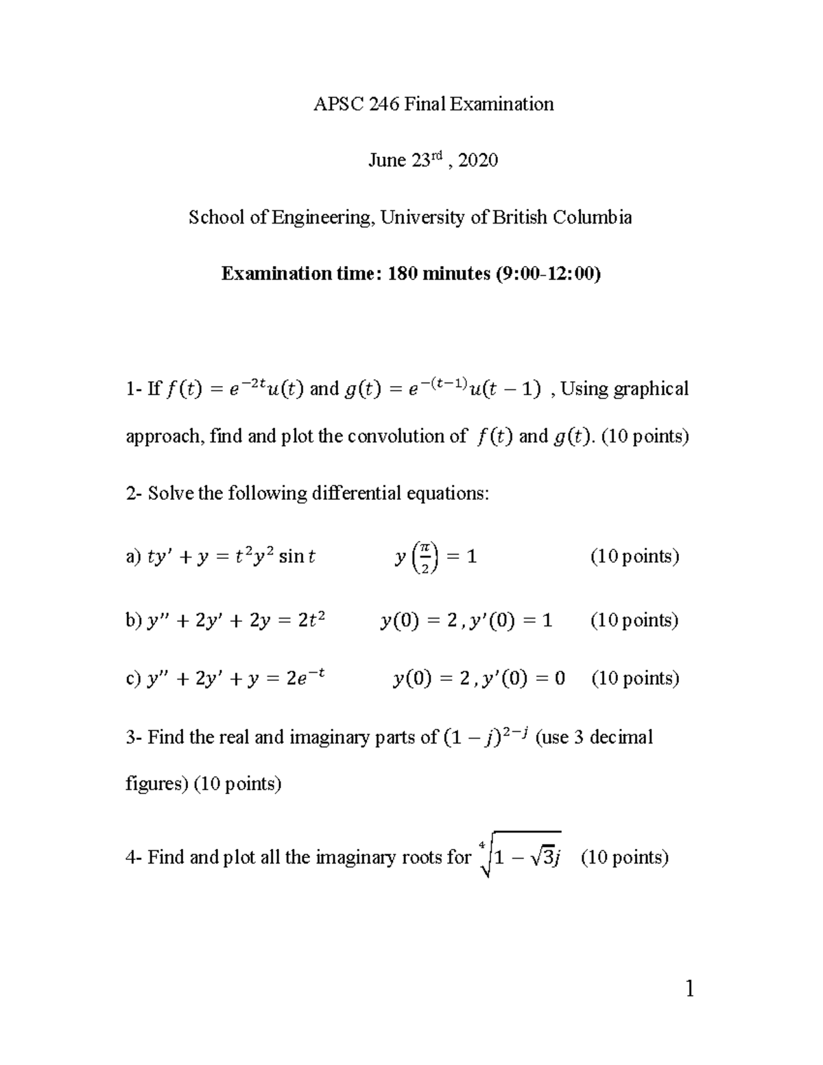 APSC 246 Final Examination 2020S - 1 APSC 246 Final Examination June 23 ...