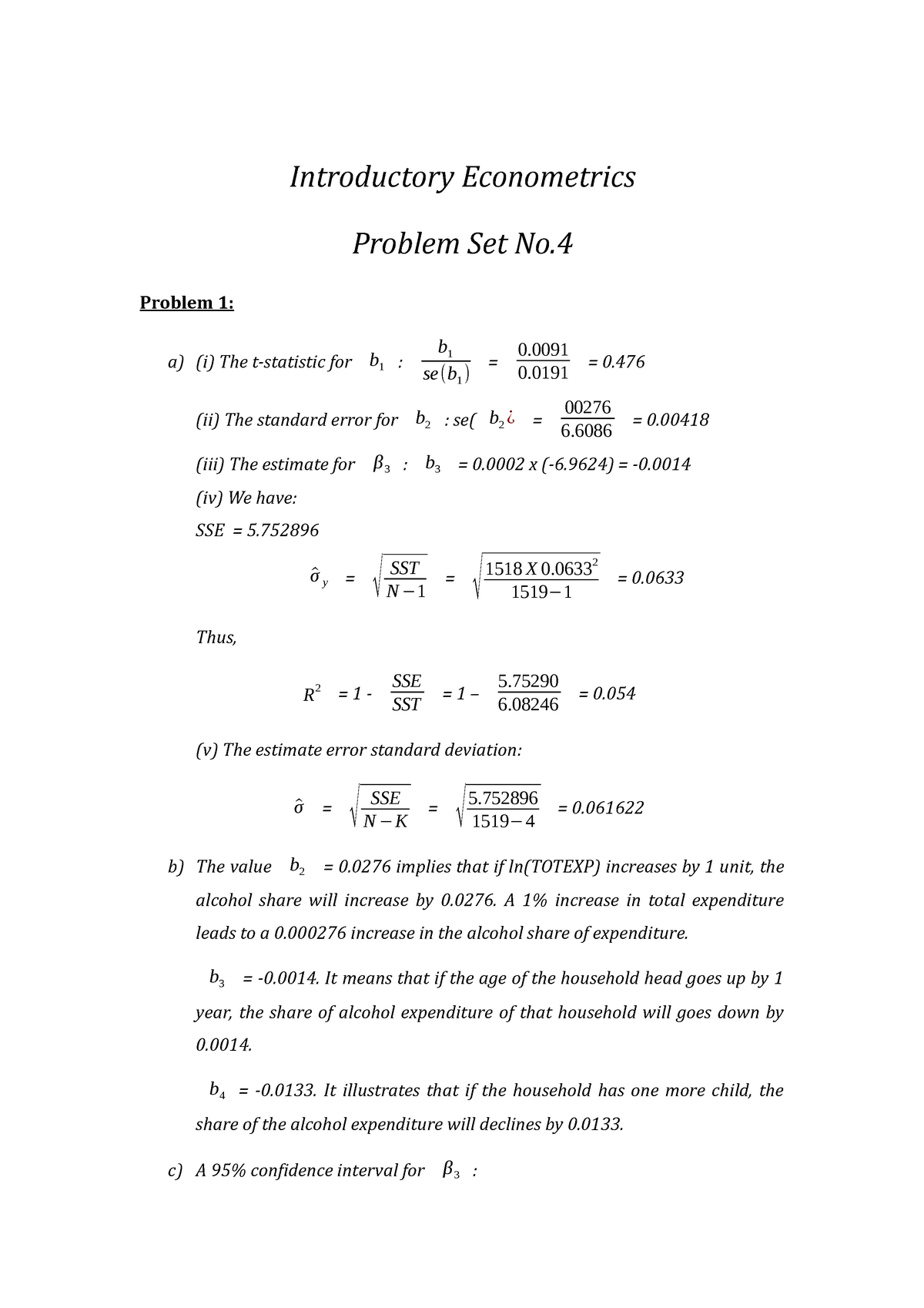 econometrics assignment solutions