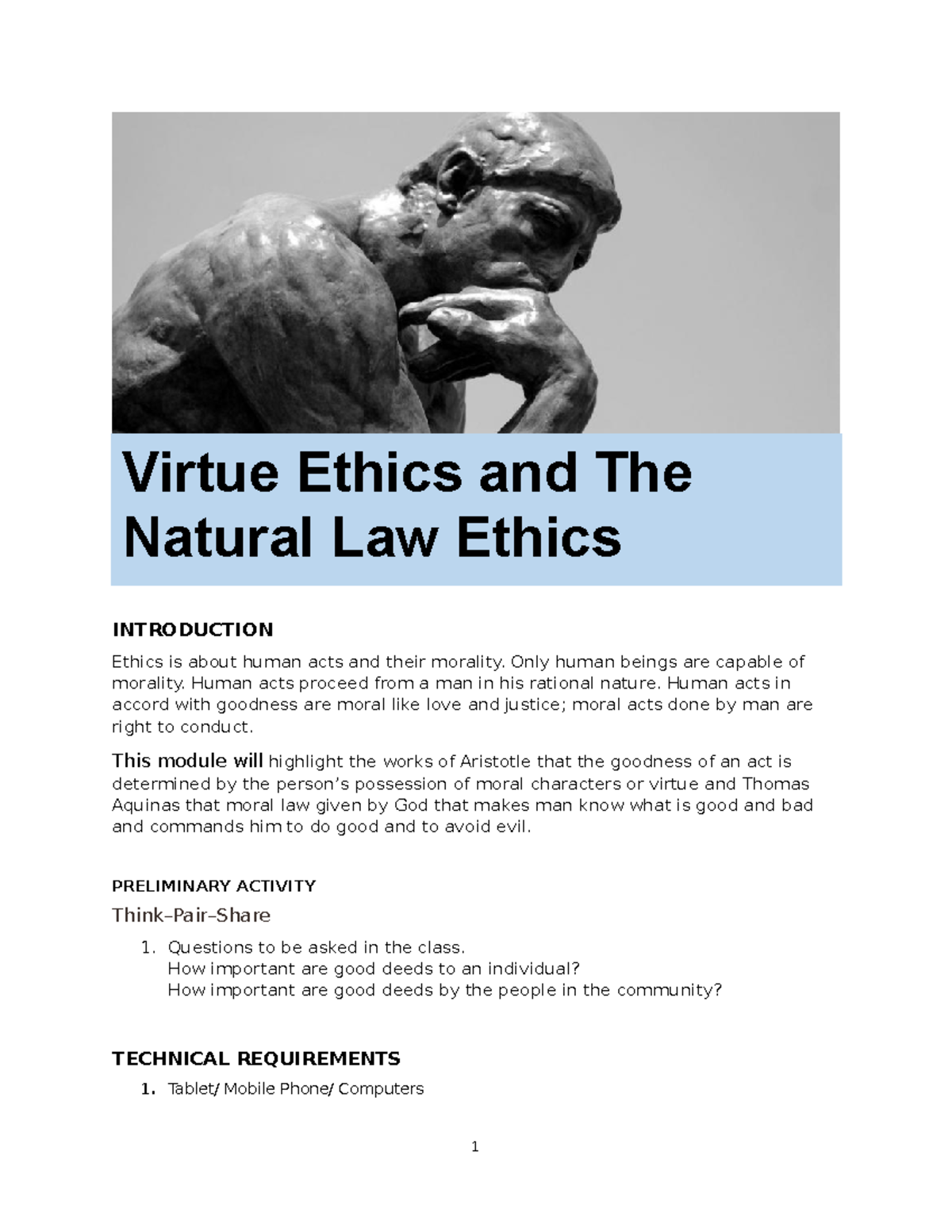 Week 3 Module Ethics - INTRODUCTION Ethics Is About Human Acts And ...