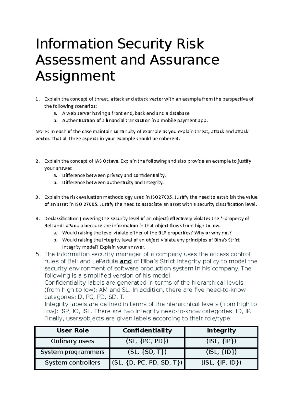 Information Security Risk Assessment and Assurance Assignment ...