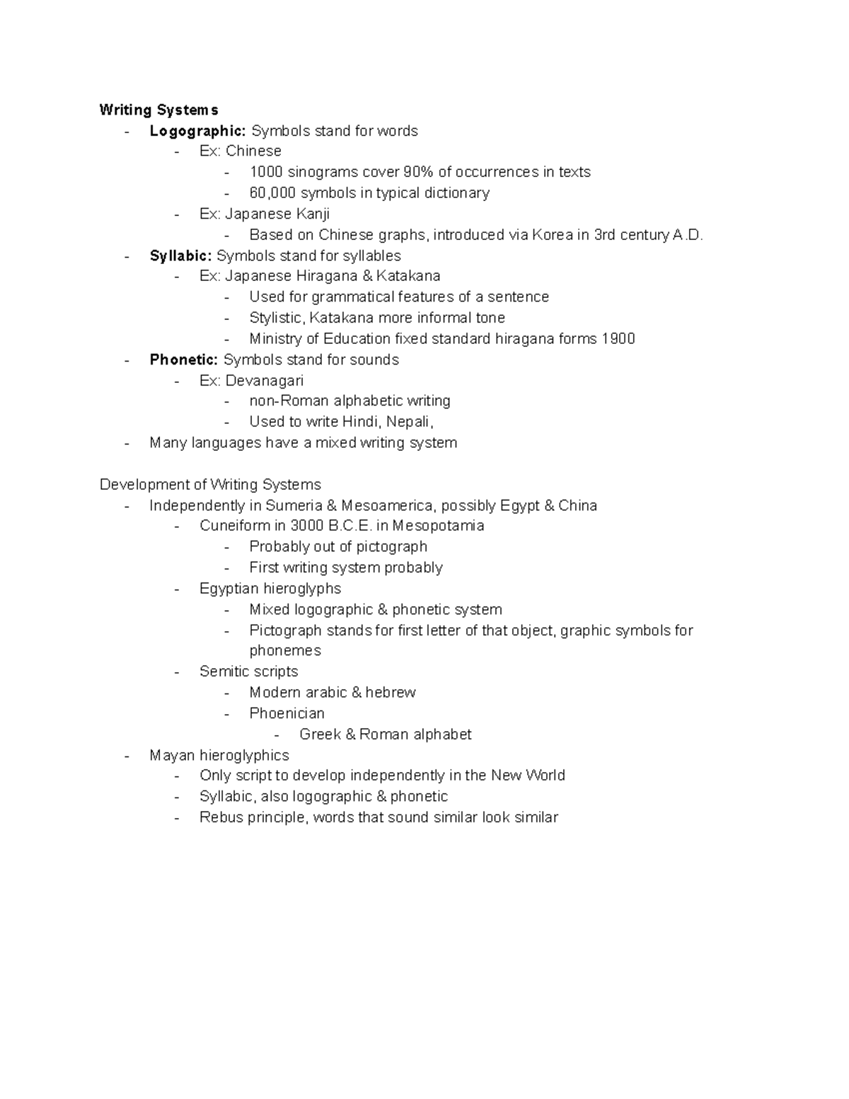 Lecture 5 Writing Systems - Writing Systems - Logographic: Symbols ...