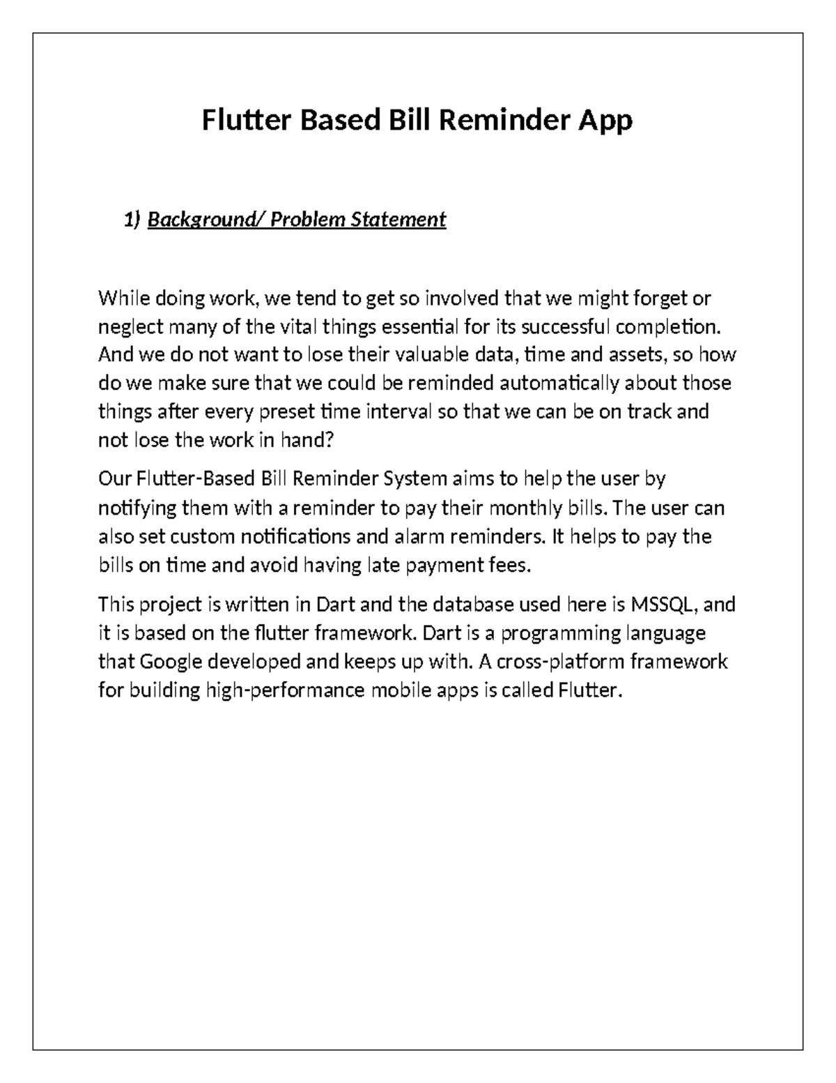 A234 - Flutter Based Bill Reminder App 1) Background/ Problem Statement ...