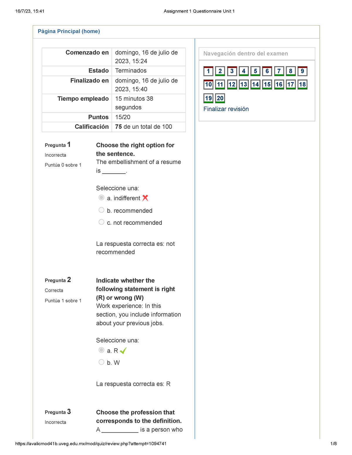 assignment 1 questionnaire unit 1 idioma extranjero iv v1