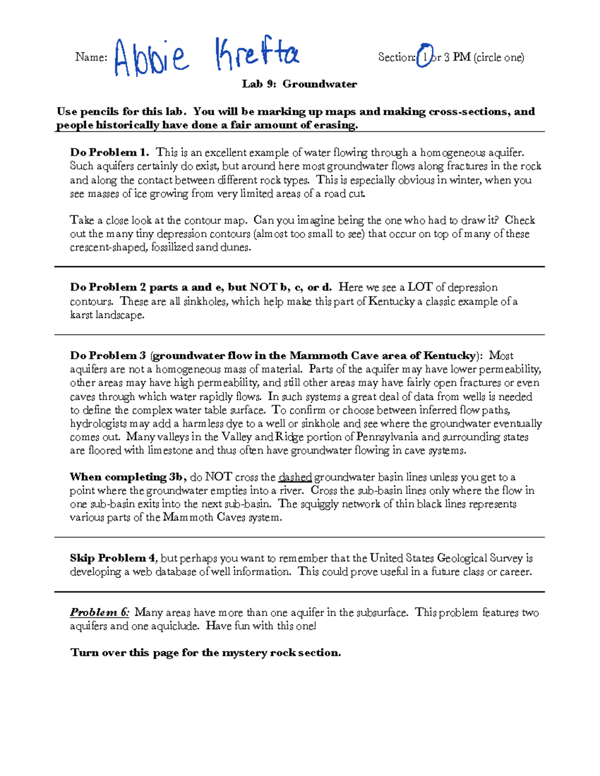 Lab+09+Groundwater - Lab 9 with questions and answers straight from ...