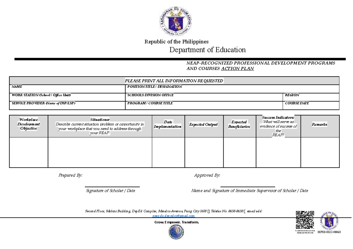 (Scholars Action Plan) - Republic of the Philippines Department of ...