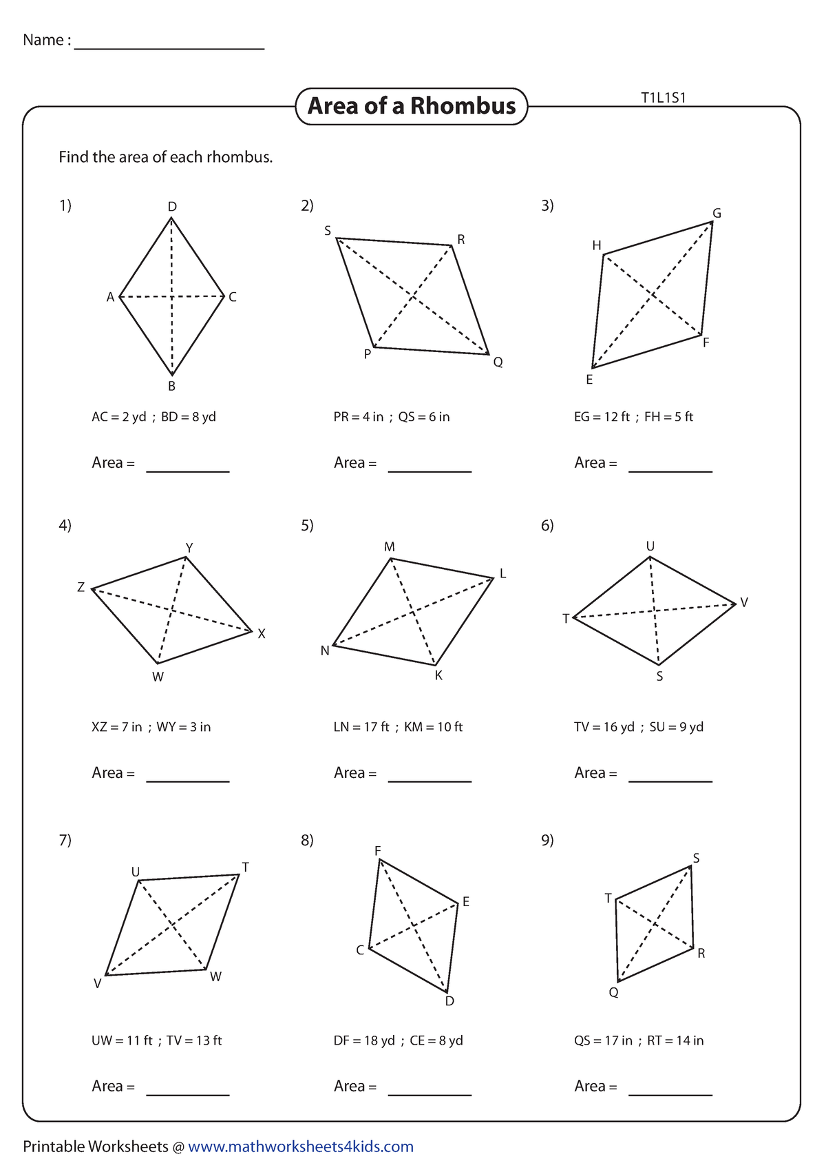 Integers-t1-l1-1 (1) - ...... - Find the area of each rhombus. A C B 1 ...