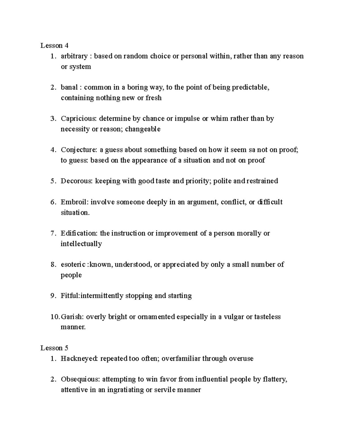English%20Vocabs - Lesson 4 1. arbitrary : based on random choice or ...